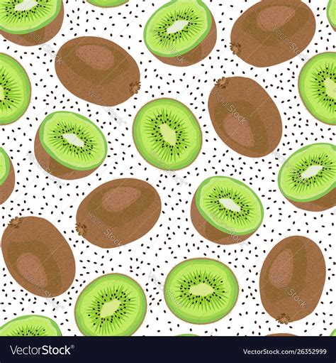 Kiwi fruit seamless pattern whole and piece Vector Image