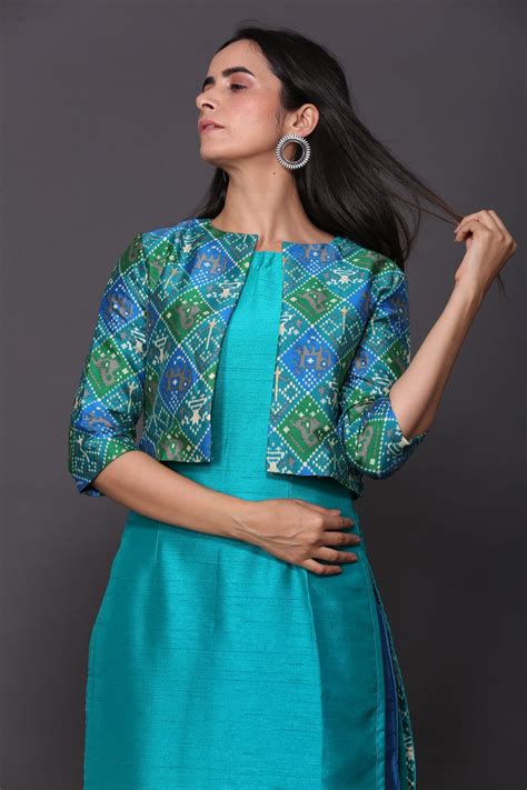 jacket style kurti set | Silk kurti designs, Kurti neck designs, Long dress design