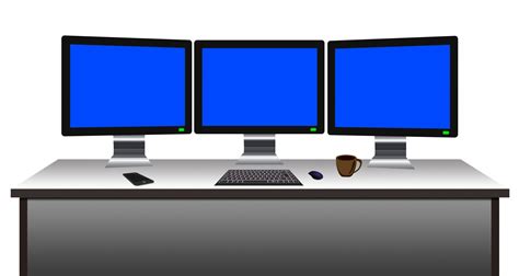 Three Monitors Work Station Free Stock Photo - Public Domain Pictures