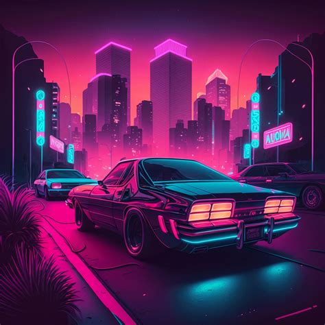 Retrowave Neon Car and Neon City Digital Art Print - Etsy