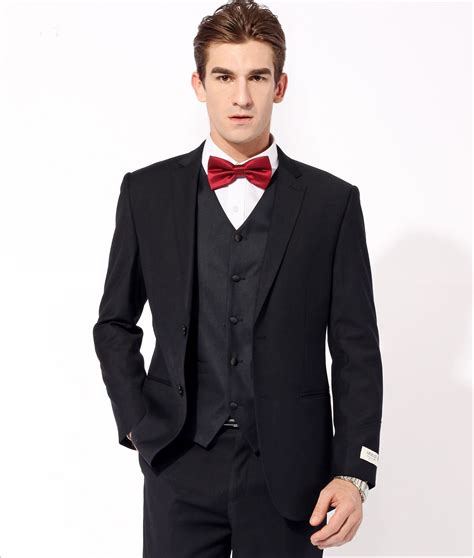 Sale > all black tuxedo with red bow tie > in stock