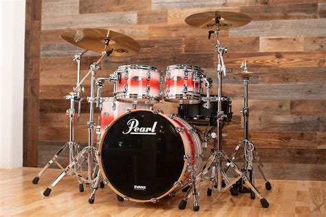 PEARL REFERENCE 4 PIECE DRUM KIT, WHITE MARINE PEARL WITH RED BANDS (P – Drumazon