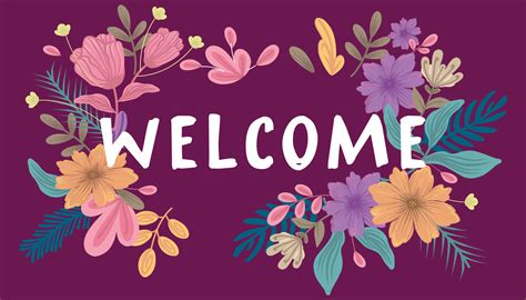 welcome background with flowers entrance hall rug - TenStickers