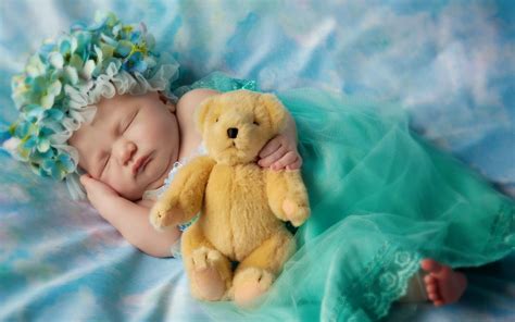 sleeping baby wallpaper,child,baby,turquoise,blue,teddy bear (#200858 ...