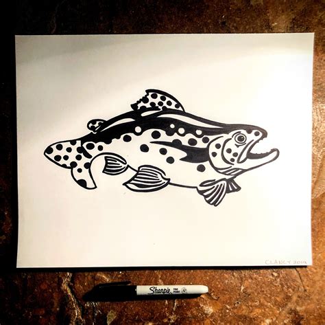 Original Sharpie Trout Drawing - 11x14