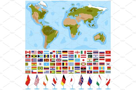 Flags world map vector illustration | Education Illustrations ...