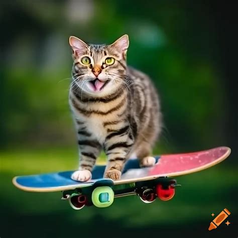 Skateboarding tabby cat with a smile on Craiyon