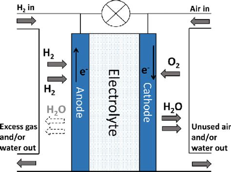 Fuel cell operation principle: Hydrogen and oxygen are passed through ...