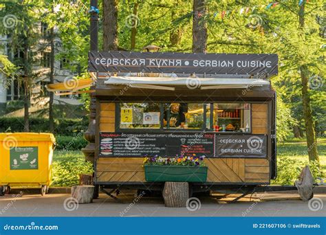 Serbian Cuisine Kiosk Made of Wood in Park Editorial Photo - Image of ...