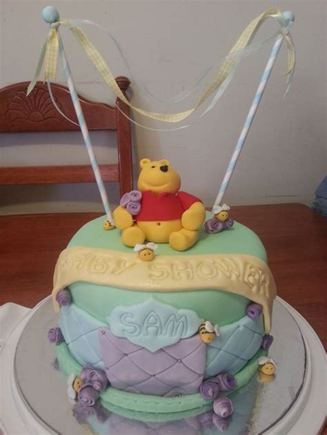 Pooh Bear themed baby shower cake www.facebook.com/TereziaAnnand | Baby shower cakes, Baby ...