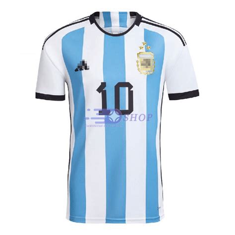 Camiseta Messi 10 Argentina 1ª Equipación 2022 Mundial 3 Estrellas ...