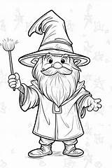 Wizard Waving Wand Coloring Page For Kids Stock Illustration  sketch template