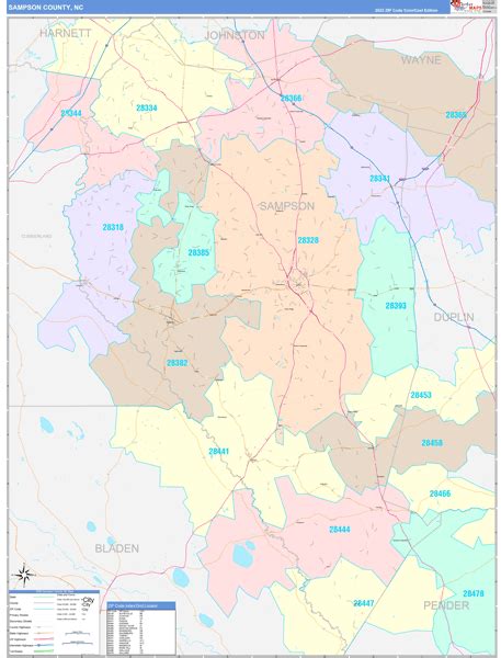 Sampson County, NC Wall Map Color Cast Style by MarketMAPS - MapSales