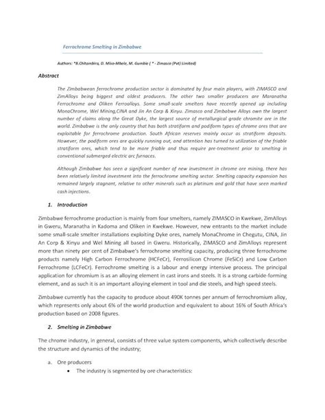 (PDF) Ferrochrome Smelting In Zimbabwe - · PDF fileFerrochrome Smelting ...