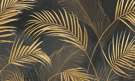 «Golden palm leaves» wall mural | Modern Premium Design | Palm leaf ...