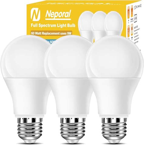 Full Spectrum Light Bulb, 6000K Natural Sunlight Bulbs, 9W 60W ...