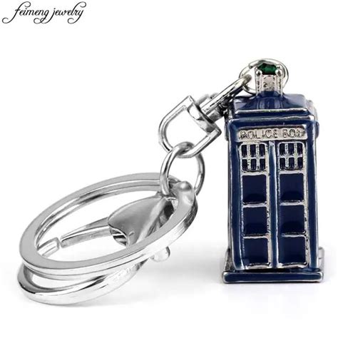 Classic Movie Doctor Who Key Chain Blue Enamel TARDIS Keychain Movie Props Metal Alloy Keyring ...