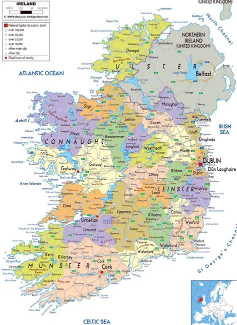 Large political and administrative map of Ireland with roads, cities and airports | Ireland ...