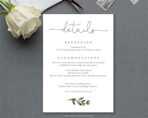 Details Card Printable INSTANT DOWNLOAD, info Card, DIY Printable Invitation, Templett, Editable ...