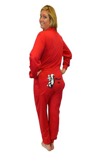 Red Unisex Union Suit With Funny Butt Flap "Wasn't Me" Skunk for Adults, XS–XXL: Big Feet ...