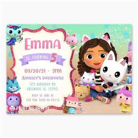 Gabby's Dollhouse Birthday Invitation Printable | Printable birthday invitations, Birthday ...