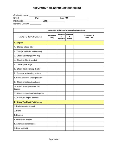 Printable Vehicle Service Sheet Template - Printable Templates