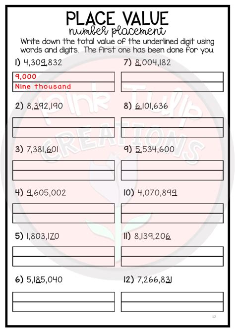 Number Place Value Worksheets 1 To Million