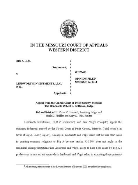 Decision from the Western District Court of Appeals | Misrepresentation | Lawsuit