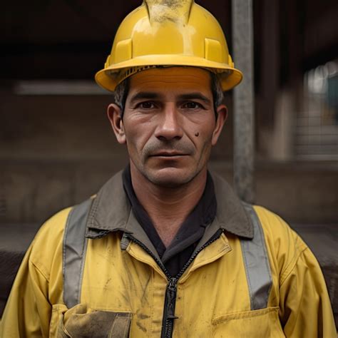 Premium AI Image | Portrait of a worker with yellow hard hat and ...