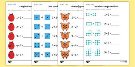 Doubles to 20 Worksheets - Math Resource - Twinkl