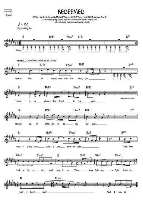 Redeemed | Big Daddy Weave | Love Come to Life | PDF sheet music – WorshipScores | Big daddy ...