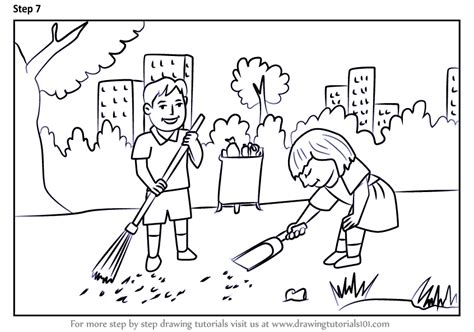 How to Draw Kids Cleaning Day Scene (Scenes) Step by Step | DrawingTutorials101.com