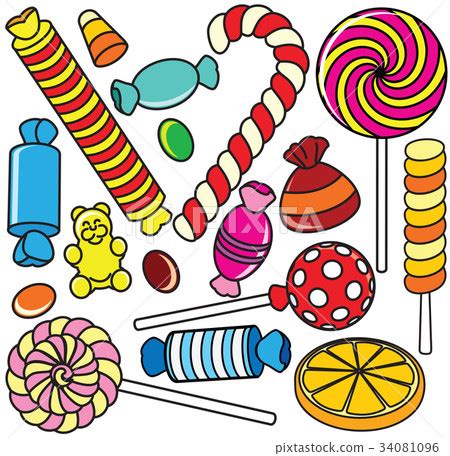 Collection of Cartoon Candy. Contour Illustration - Stock Illustration [34081096] - PIXTA