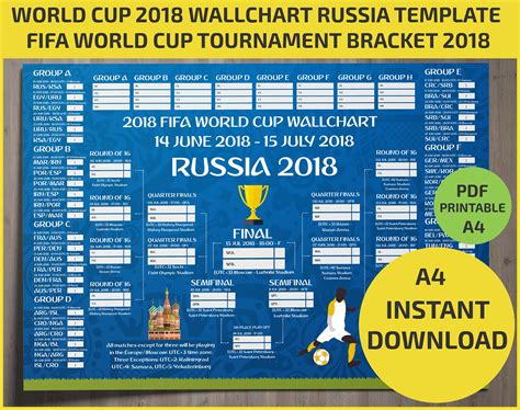 Wallchart FIFA 2018 World Cup Russia PDF / Printable/ Bracket