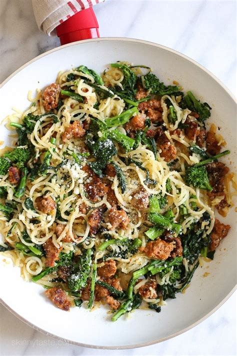 Broccoli Rabe and Sausage Parsnip Spiralized Pasta | Skinnytaste