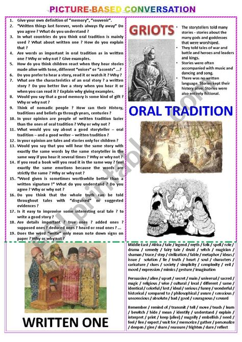 Picture-based conversation : topic 94 - oral tradition vs written ...