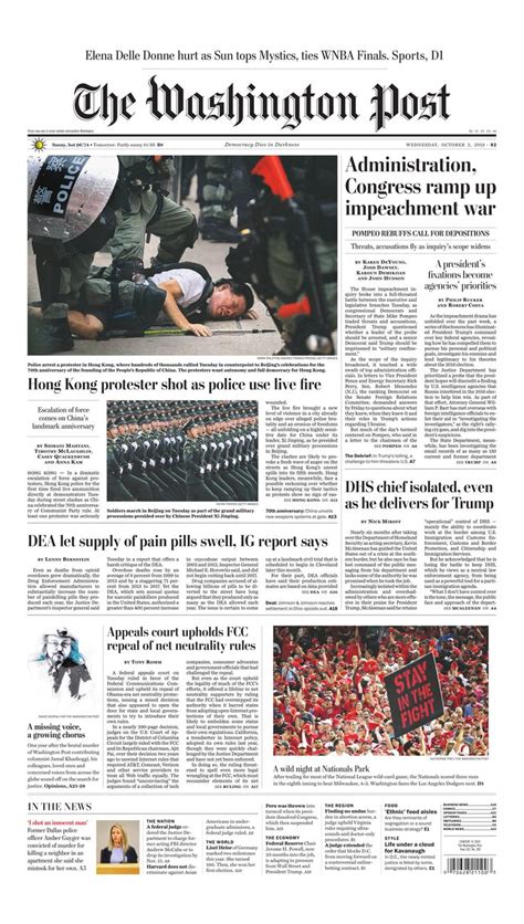 The Washington Post 2 oct 2019 | Newspaper front pages, The washington ...