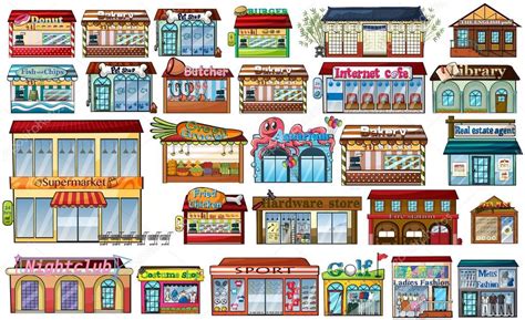 Different shops and buildings — Stock Vector © interactimages #99346084