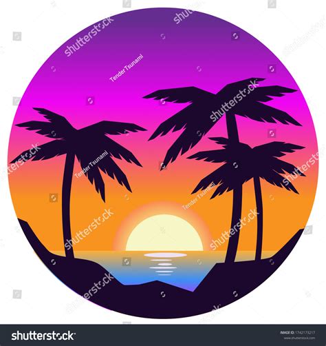 Vector Evening Beach Landscape Palms Sunset Stock Vector (Royalty Free ...