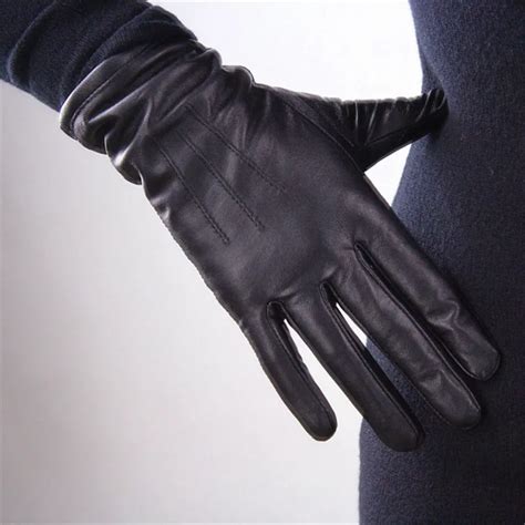 Aliexpress.com : Buy Women's Genuine Leather Gloves Black Sheepskin ...