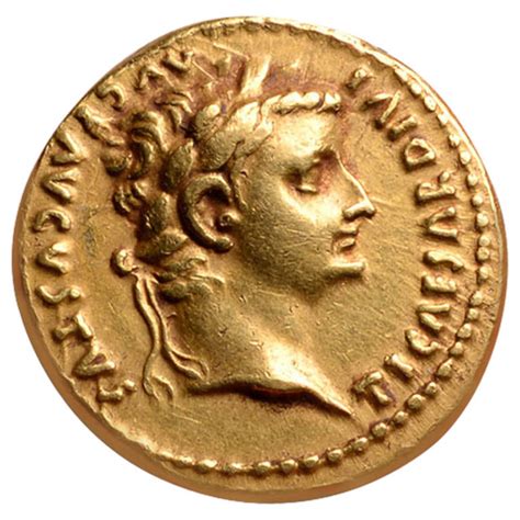 Ancient Roman Gold Aureus Portrait Coin of Emperor Tiberius at 1stdibs