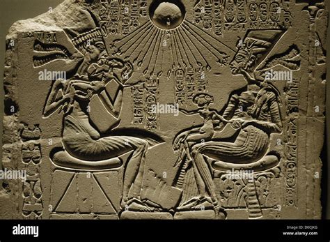 Egyptian art. A house altar depicting Akhenaten, Nefertiti and three ...