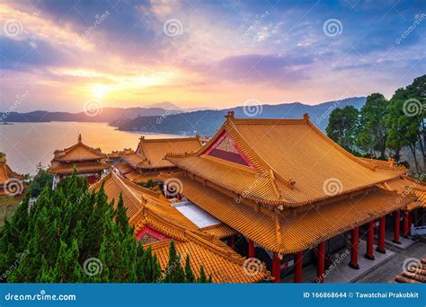 Wenwu Temple and Sun Moon Lake at Sunset, Taiwan. Stock Photo - Image of historic, religious ...