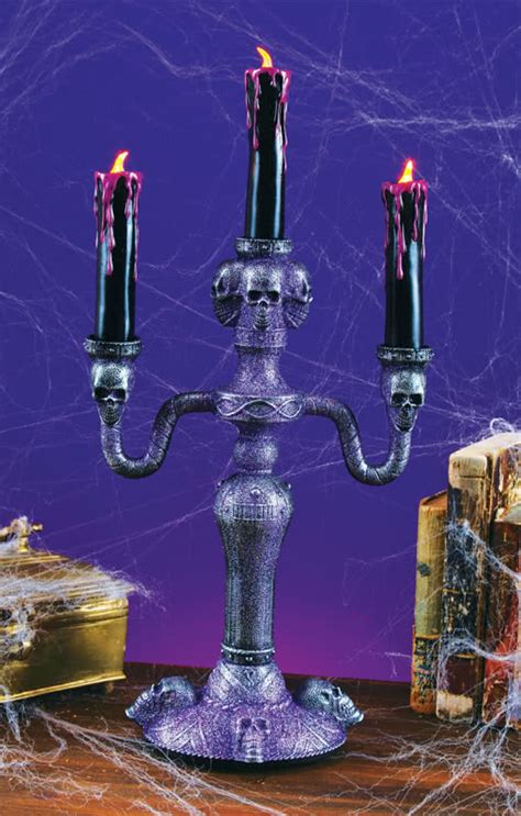 Gothic Candlestick With LED Candles Violet | Candlesticks with skulls | horror-shop.com