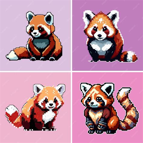 Premium Vector | Set of red panda. Pixel art series.