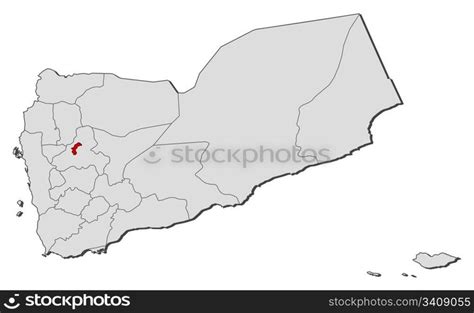 Map of Yemen, Sanaa highlighted. Political map of Yemen with the several governorates where ...