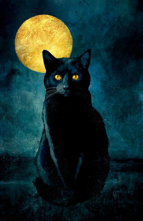 Black Cat Art Print Nat Jones 6 by 9 inch moon cat cat | Etsy