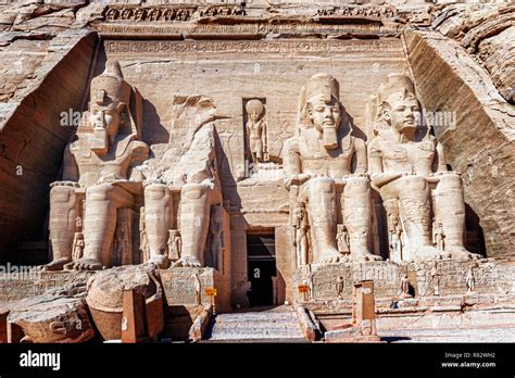 Statues at the Entrance to the temple of King Ramses II in Abu Simbel ...