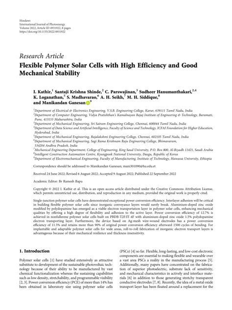 (PDF) Flexible Polymer Solar Cells with High Efficiency and Good Mechanical Stability