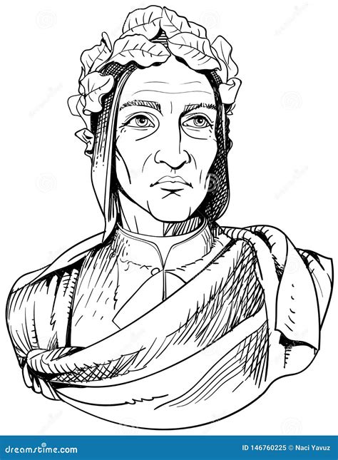 Dante Alighieri Portrait in Line Art Illustration Stock Vector - Illustration of head, face ...